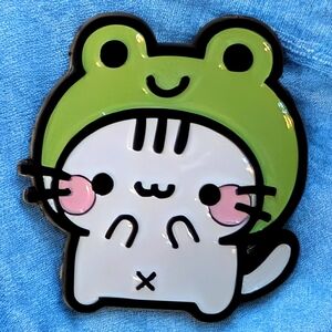 Cute Cat in Frog Hat Enamel Pin